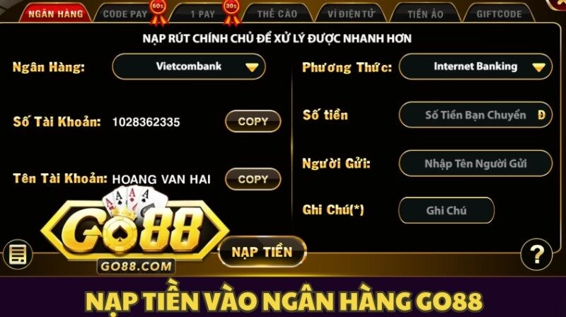 Hướng dẫn nạp tiền Go88